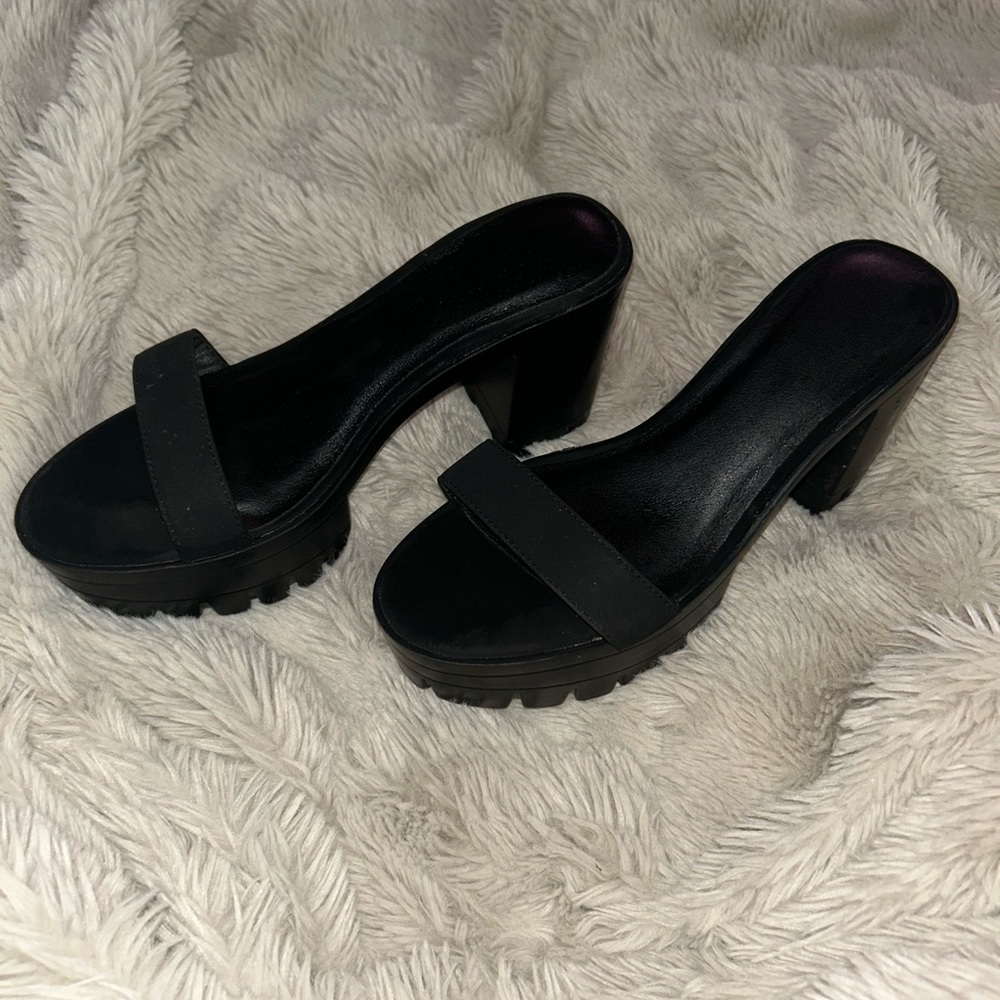 Black Platform Slide Heels - Picture 2 of 4